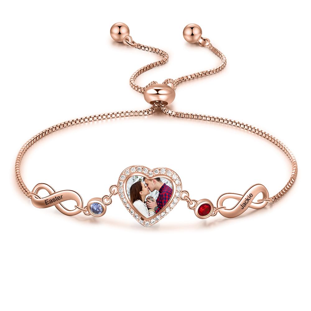 Personalised Heart Photo Bracelet With Birthstones Custom Photo Bracelet Gifts For Her-Jessemade AU