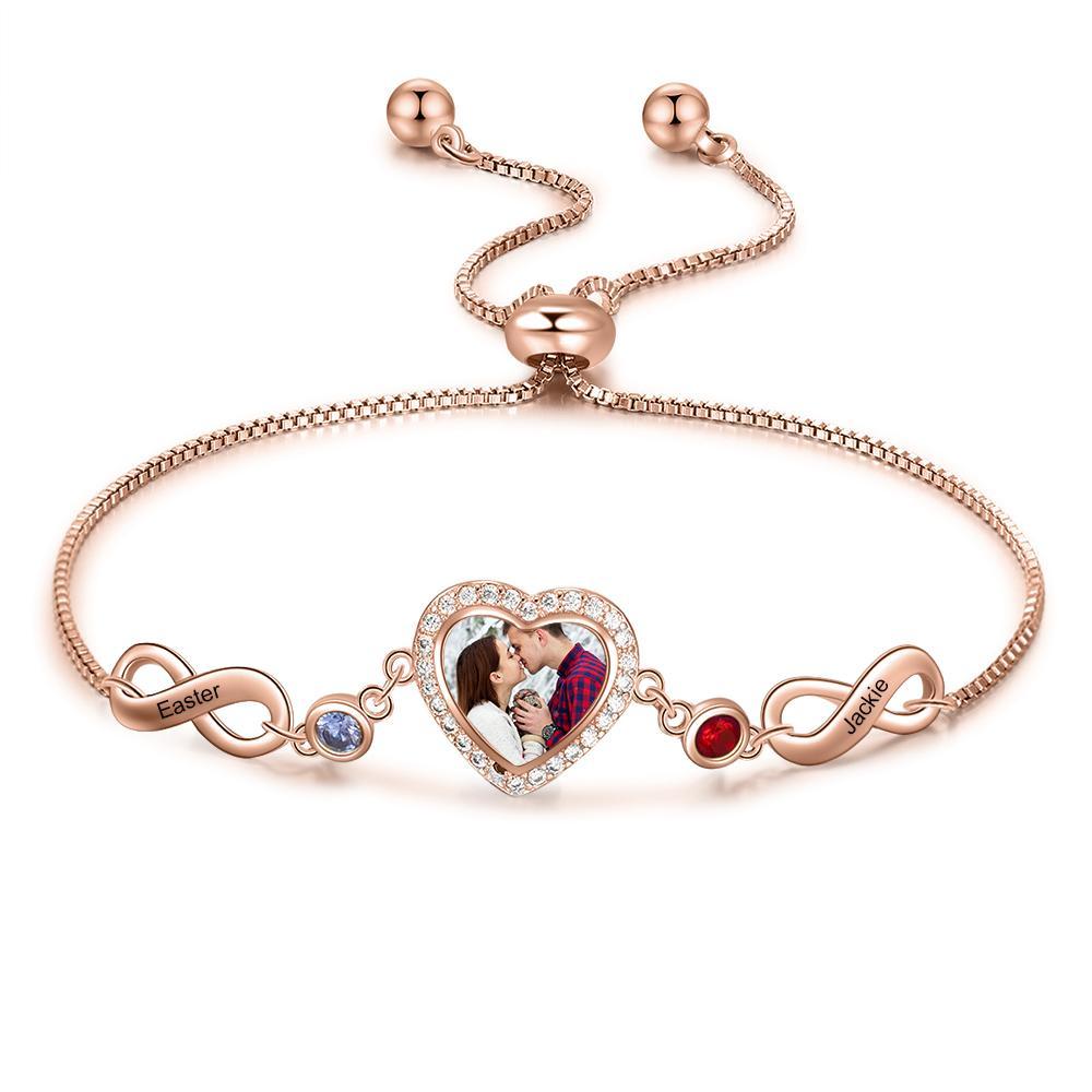 Personalised Heart Photo Bracelet With Birthstones Custom Photo Bracelet Gifts For Her-Jessemade AU