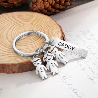 Personalised Kids Charm Keychain Engraved 2 Names Key Chain Gifts For Dad-Jessemade AU