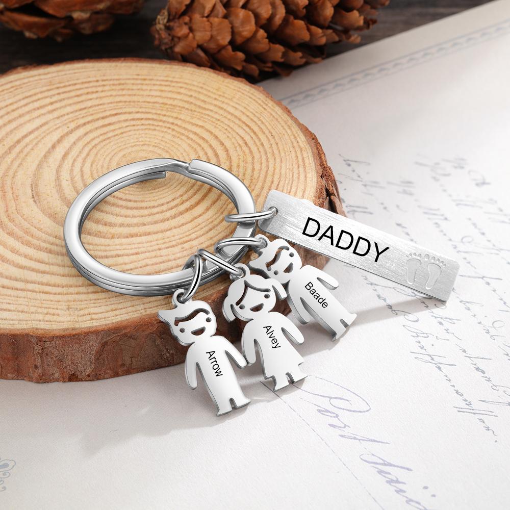 Personalised Kids Charm Keychain Engraved 4 Names Keychain Gifts For Dad-Jessemade AU