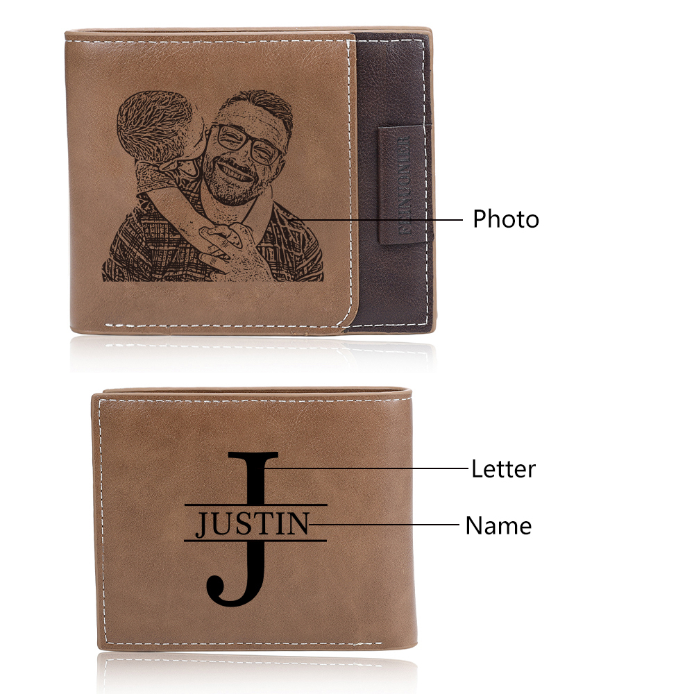 Personalised Photo & Name & Letter Billfold Wallet Custom Monogram Leather Wallet Gift for Men-Jessemade AU