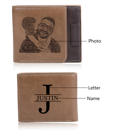 Personalised Photo & Name & Letter Billfold Wallet Custom Monogram Leather Wallet Gift for Men-Jessemade AU