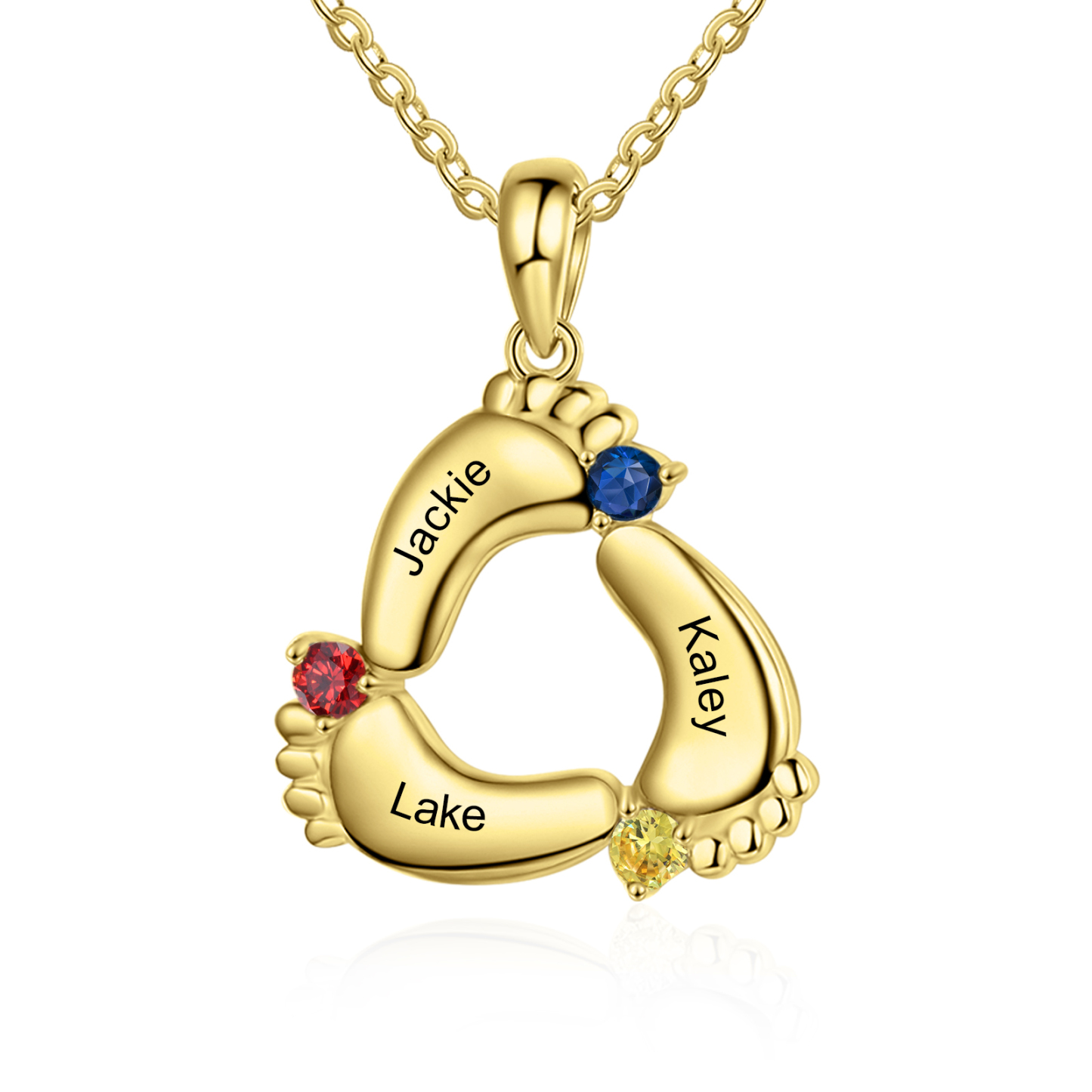 Personalised Baby Feet Necklace With 3 Birthstones Engraved Names Gift For Mother-Jessemade AU