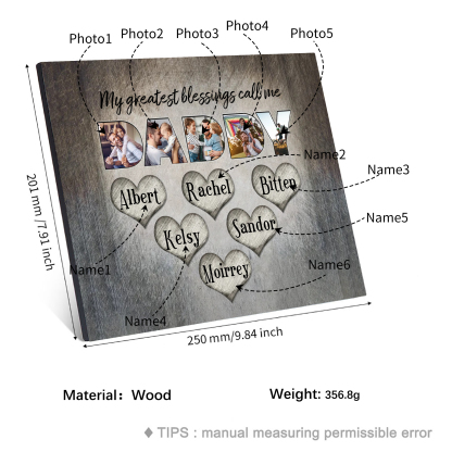 My Greatest Blessing Call Me Daddy Personalised Photo Frame Wood Signs Engrave 6 Names-Jessemade AU