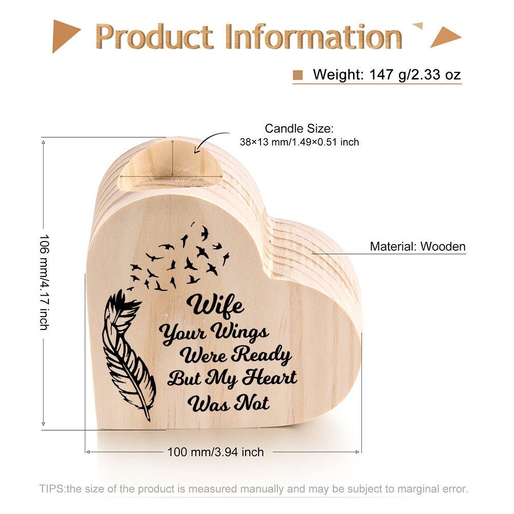 To My Wife Wooden Heart Candle Holder Memorial Candlesticks "Your Wings Were Ready"-Jessemade AU