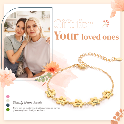 Pet Paw Custom 5 Names Bracelet Gold Adjustable Bracelet Dog Cat Paw Personalised Birthday Gift for Her-Jessemade AU