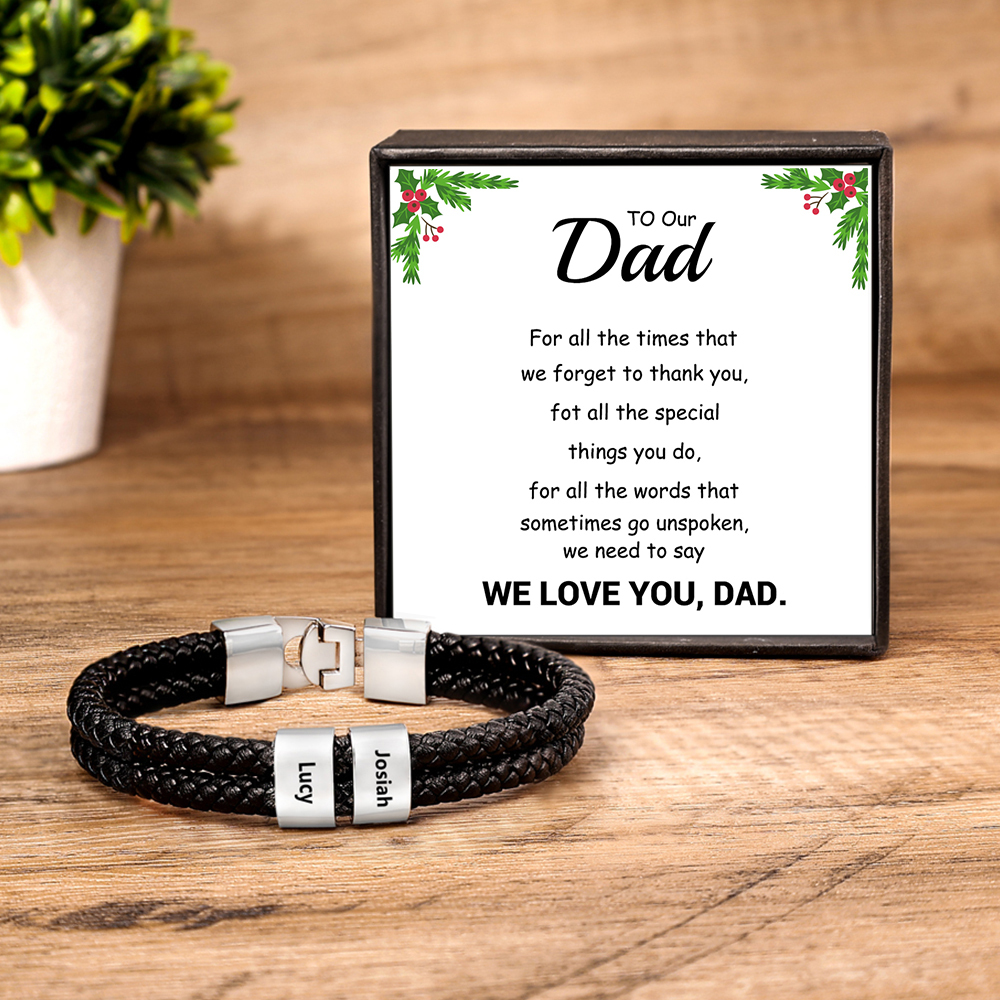 Personalised Braided Leather Bracelet Engraved 2 Names Men's Bracelet for Him-Jessemade AU