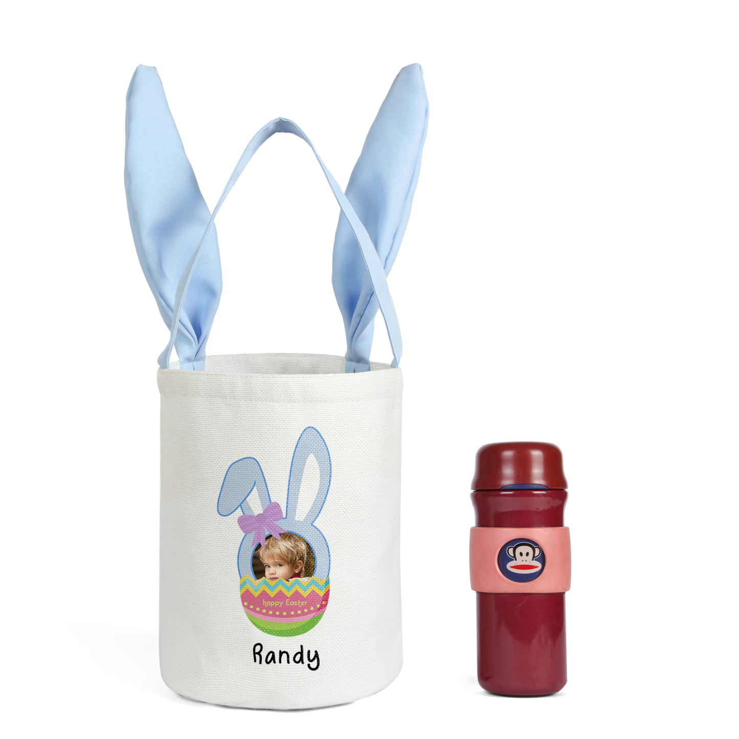 Bunny Tote Bag Personalised Photo Bucket Bag Custom Name & Text Bunny Basket Easter Gifts-Jessemade AU