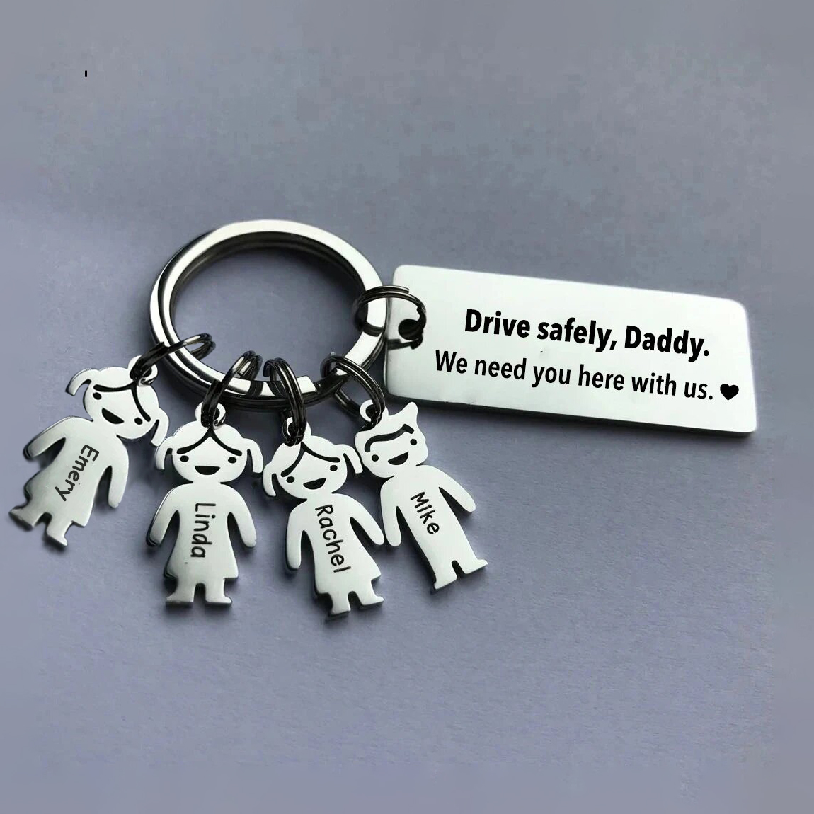 To My Dad Grandpa 4 Kid Charms Keychain "Drive Safely, Daddy"-Jessemade AU