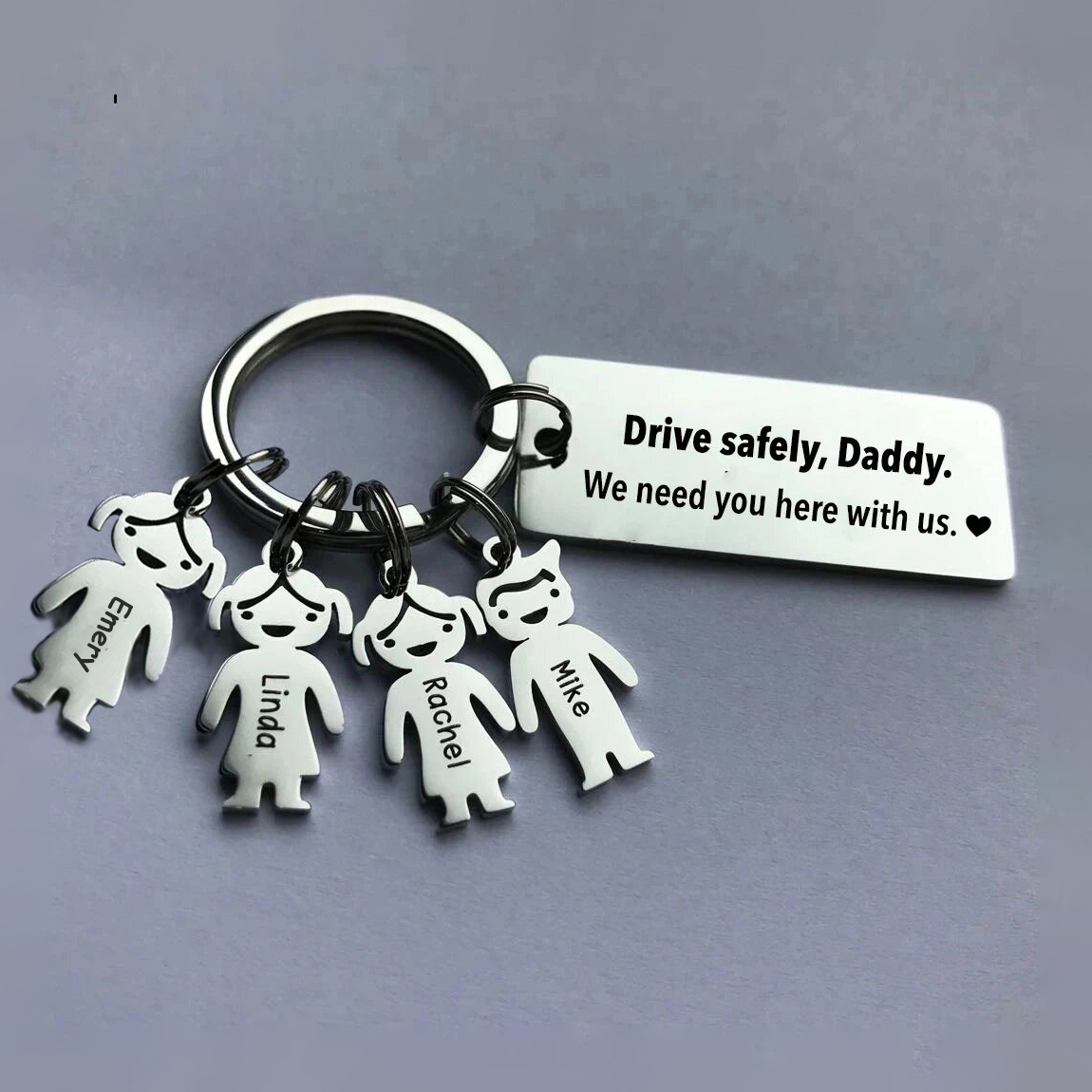 To My Dad Grandpa 4 Kid Charms Keychain "Drive Safely, Daddy"-Jessemade AU