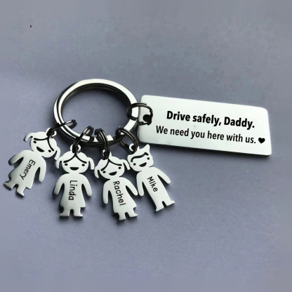 To My Dad Grandpa 4 Kid Charms Keychain "Drive Safely, Daddy"-Jessemade AU