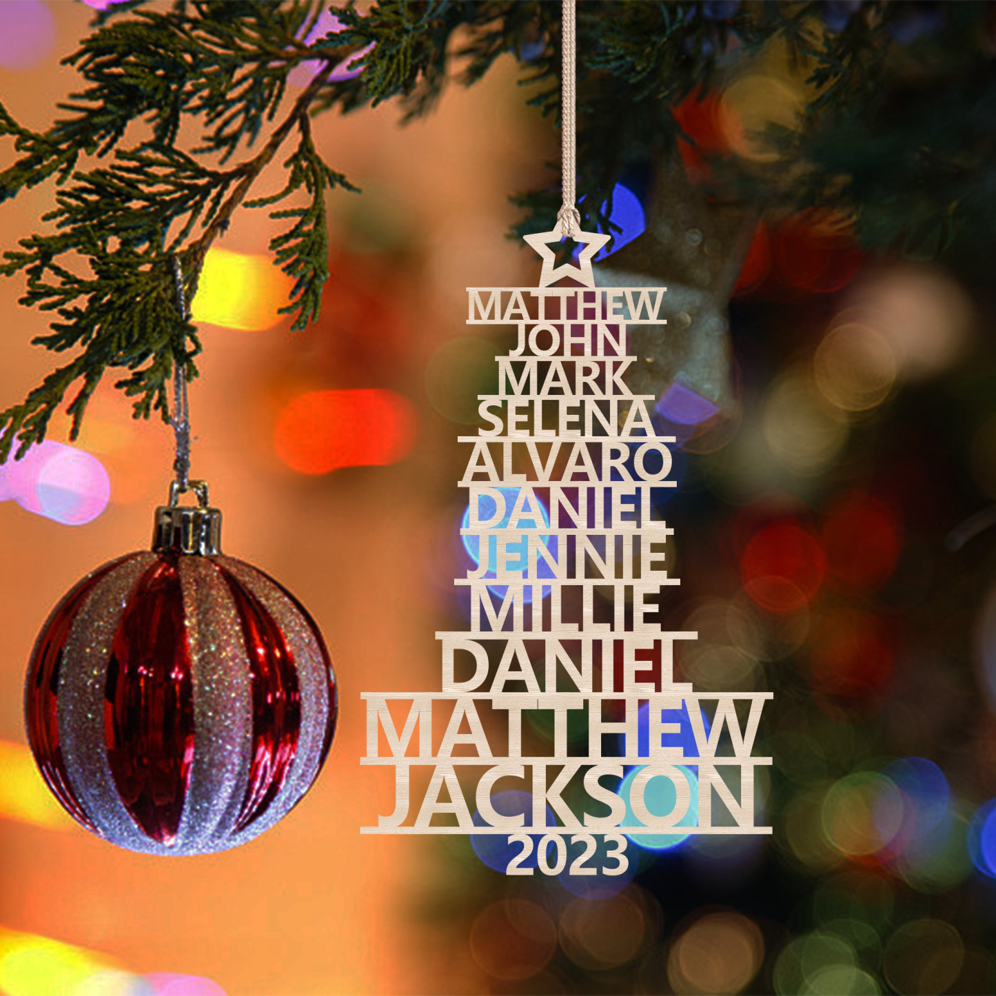 11 Names - Personalised Christmas Tree Ornaments Customised Name Xmas Wooden Decor Gifts for Family Friends-Jessemade AU