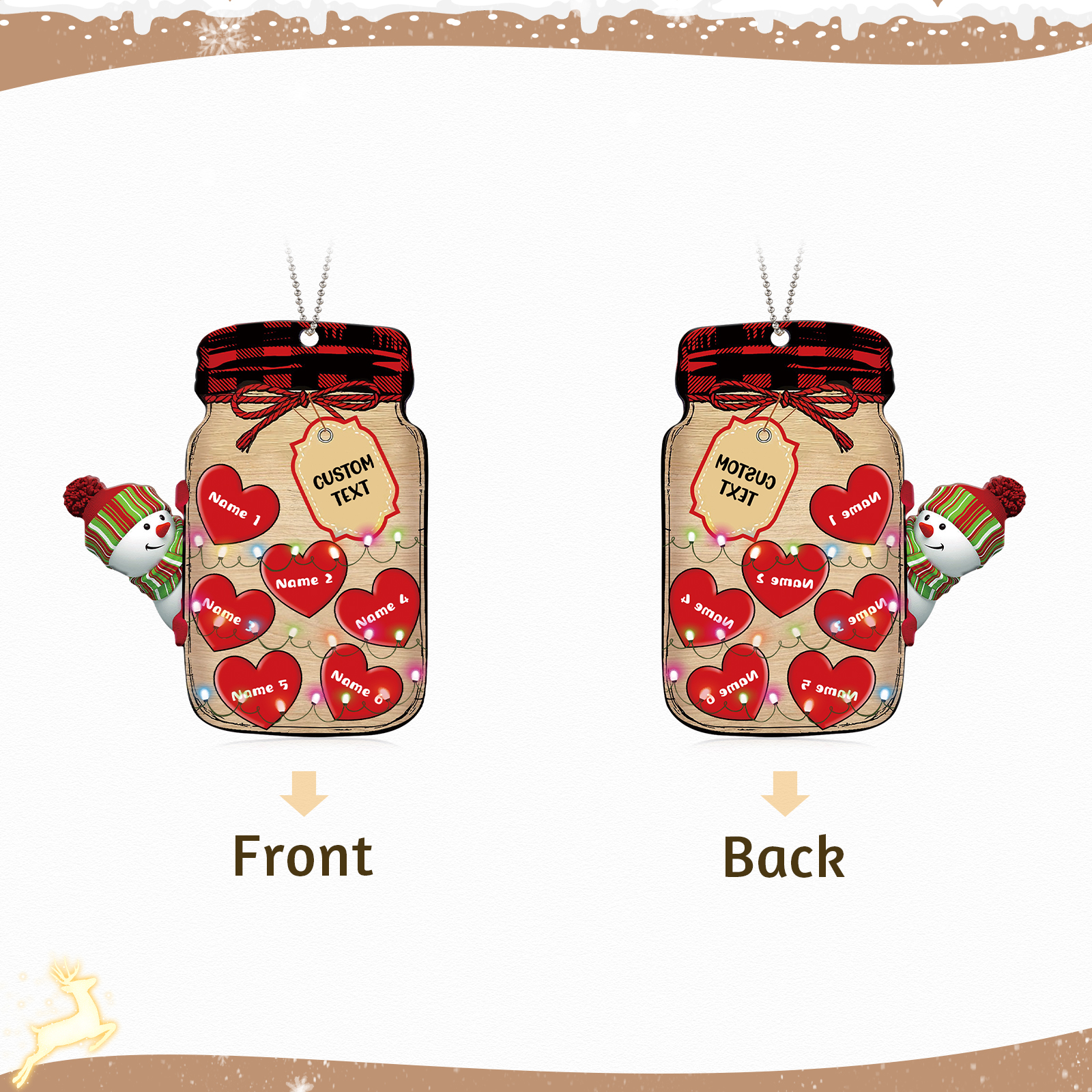 6 Names - Personalised Heart Christmas Ornament Customised Name & Text Acrylic Snowman Hanging Ornaments Jar Gift for Family-Jessemade AU