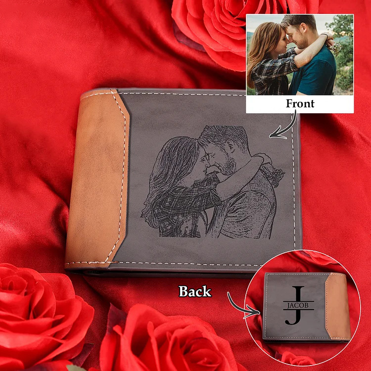 Personalised Monogram Gray Wallet Custom Photo & Name & Letter Wallet Gift for Men