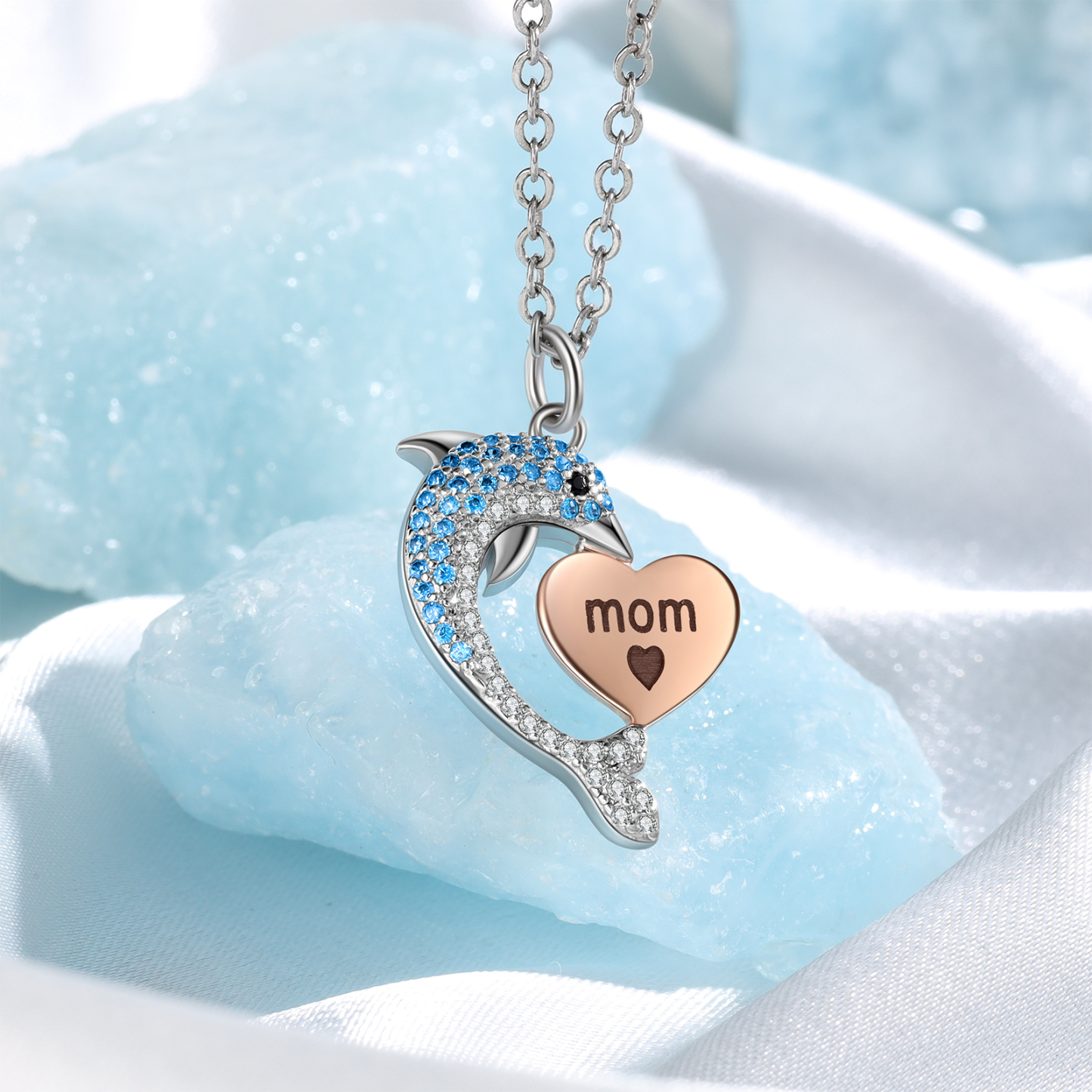 Mother & Daughter Friendship Necklace Personalised Dolphin Necklace With Heart Pendant Custom Names Gifts for Her-Jessemade AU