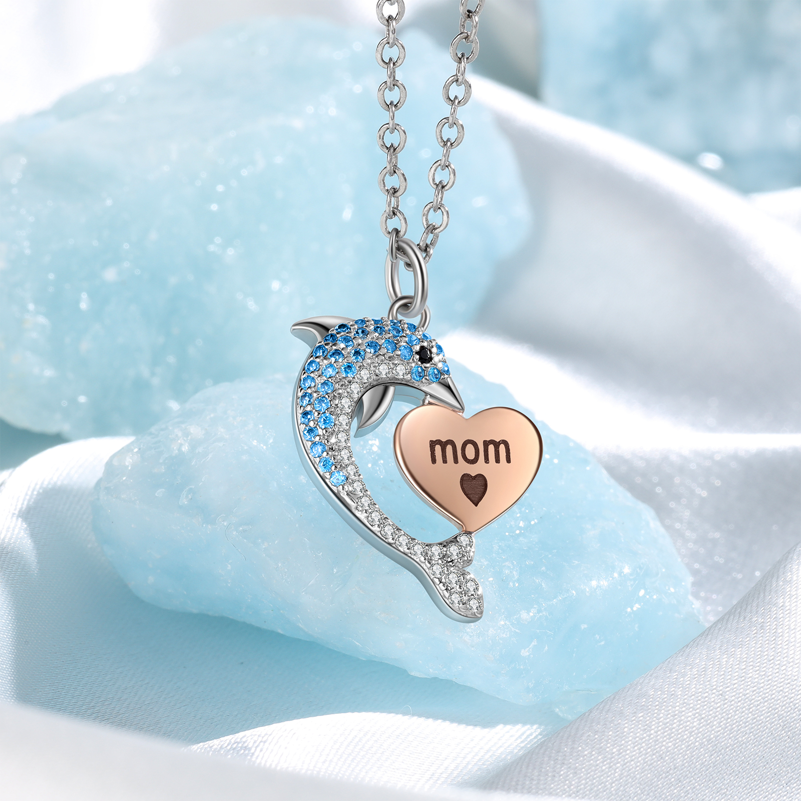Mother & Daughter Friendship Necklace Personalised Dolphin Necklace With Heart Pendant Custom Names Gifts for Her-Jessemade AU