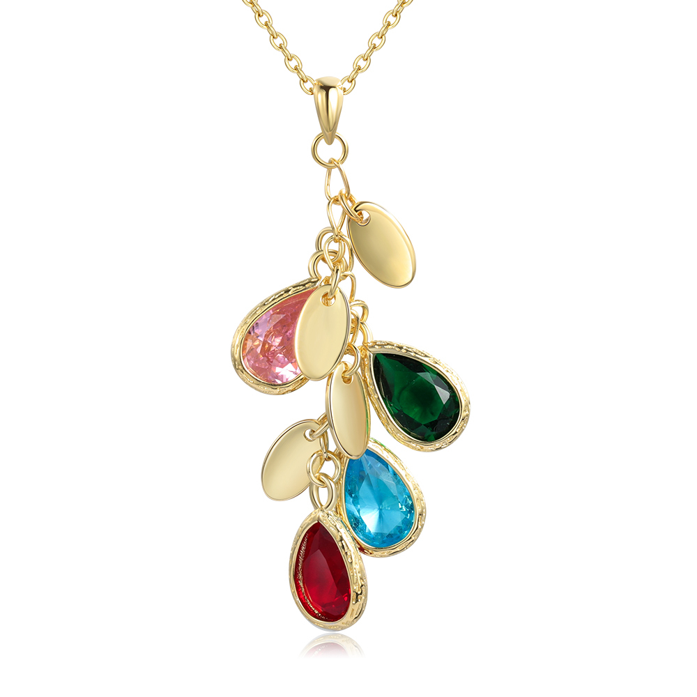 Personalised Leaf Necklace With 4 Heart Birthstones Engraved Names Gift For Her-Jessemade AU