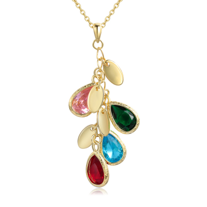 Personalised Leaf Necklace With 4 Heart Birthstones Engraved Names Gift For Her-Jessemade AU