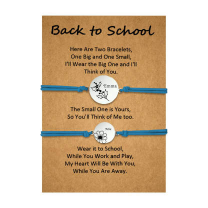 2 Pcs Bracelet Set Personalised Names & Birth Flowers Adjustable Bracelets with Message Card Back to School Gifts for Daughters-Jessemade AU