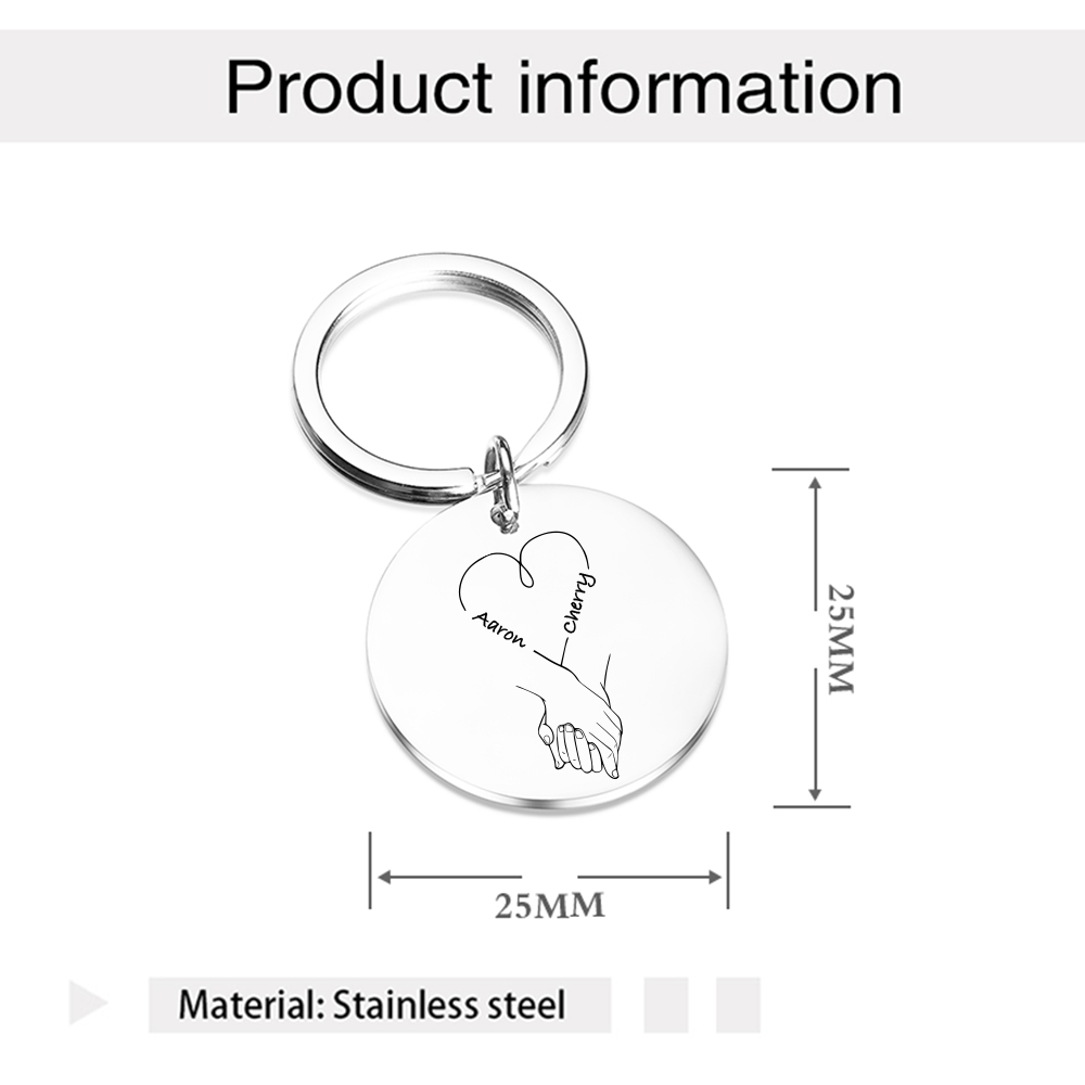Custom Circle Keychain With 2 Names Keyring Hand-in-hand Metal Keychain Personalised Gift For Couples/Friends-Jessemade AU
