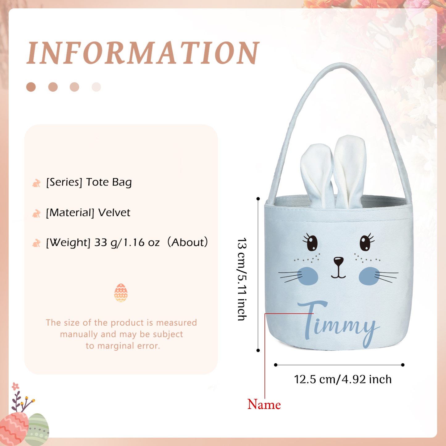 Personalised Bunny Tote Bag Custom Name Bucket Bag Bunny Basket Easter Gifts-Jessemade AU