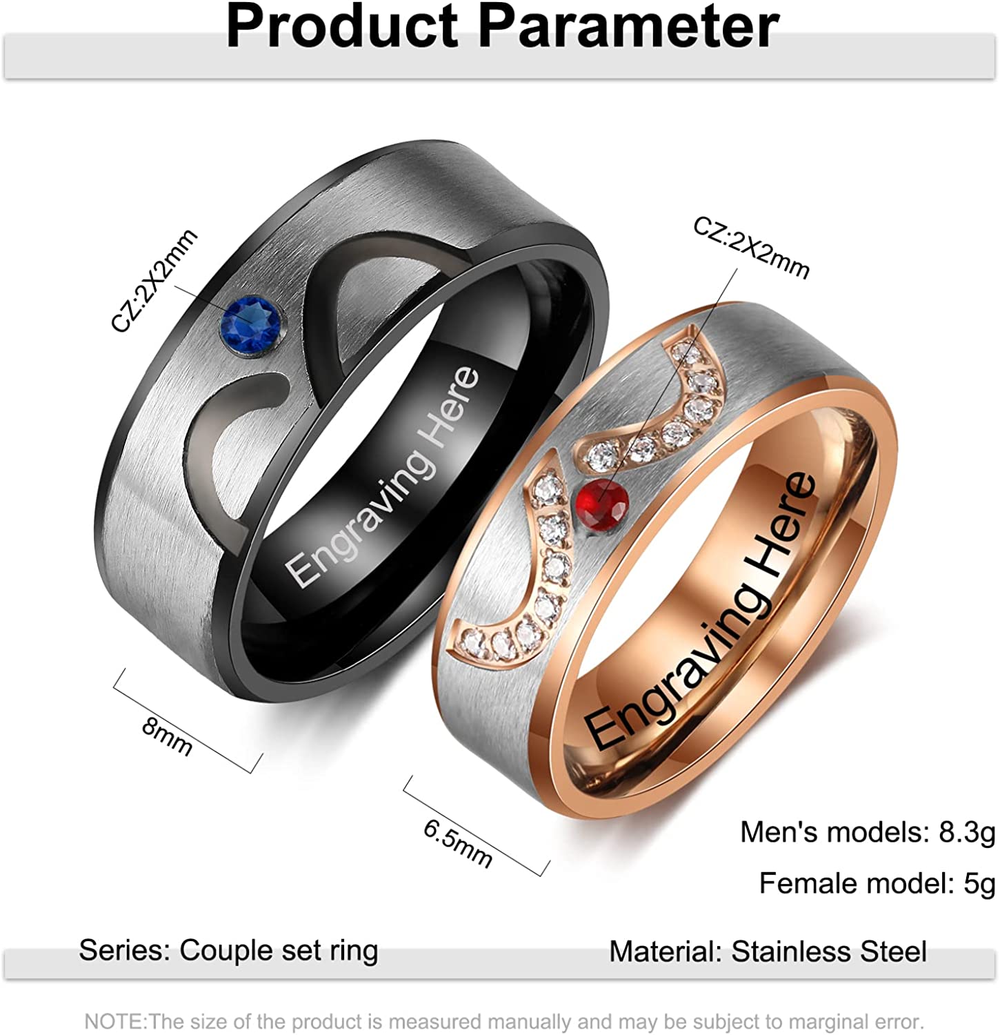 Customised Couple Ring Engrave Love Message Matching Rings Gift for Couple Friends BBF-Jessemade AU