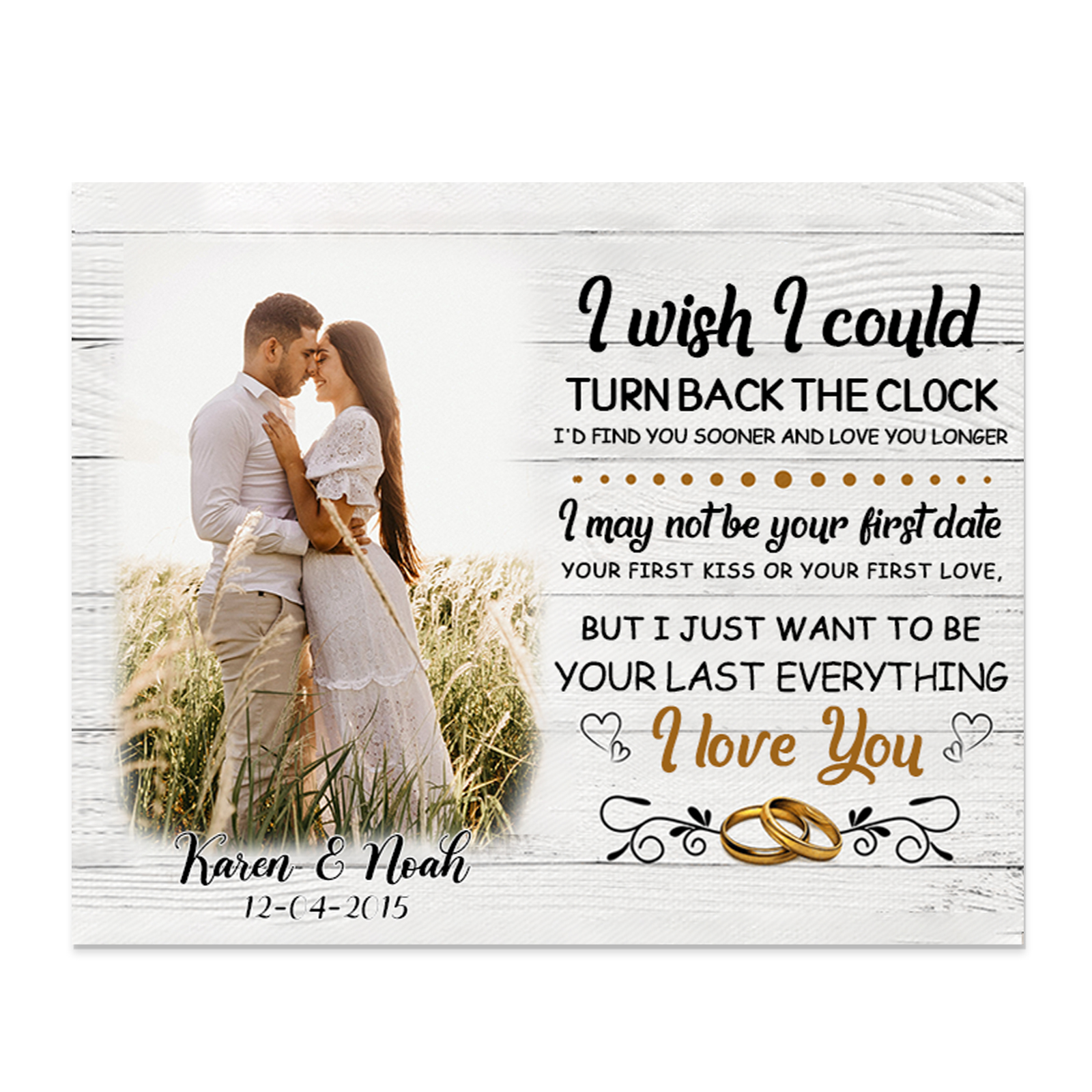 Personalised Wooden Plaque Custom 2 Texts & Photo Picture Board Ornaments Couple Gifts - I Wish I Could Turn Back The Clock-Jessemade AU