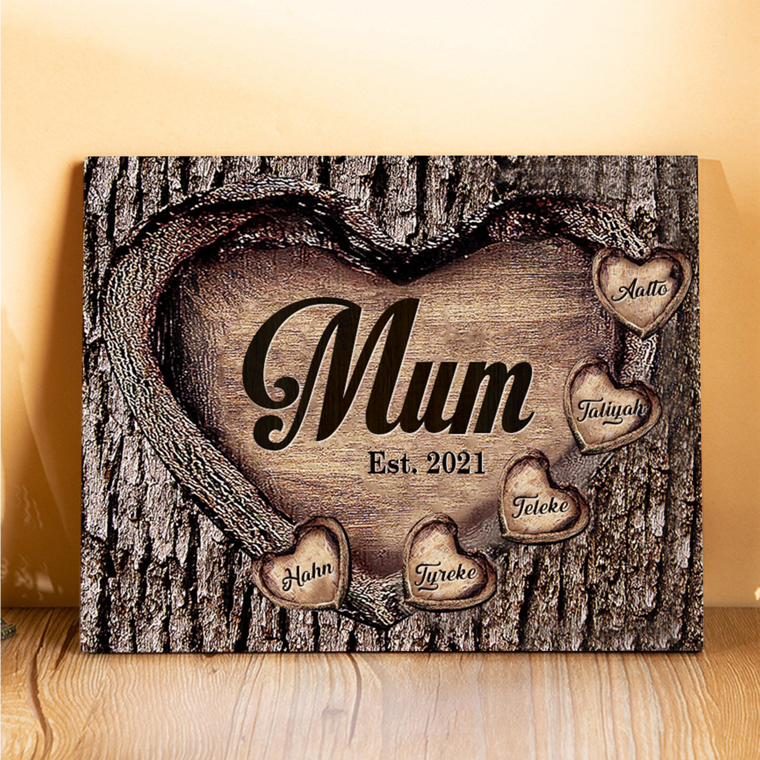 5 Names - Personalised Mum Wooden Plaque Custom Date & Names Home Decoration Hearts Gift for Mother-Jessemade AU