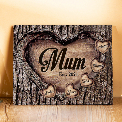 5 Names - Personalised Mum Wooden Plaque Custom Date & Names Home Decoration Hearts Gift for Mother-Jessemade AU