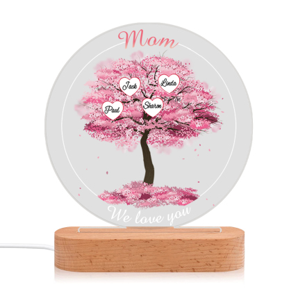 4 Names - Personalised Acrylic Night Light Custom 2 Texts Pink Family Tree LED Lamp Gifts for Mother/Grandma-Jessemade AU