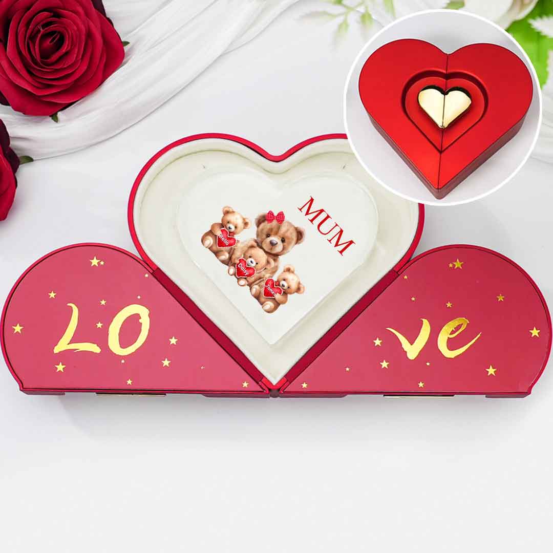 3 Names - Personalised Acrylic Heart Keepsake Custom Text Teddy Bear Ornaments Gifts for Grandma/Mother-Jessemade AU