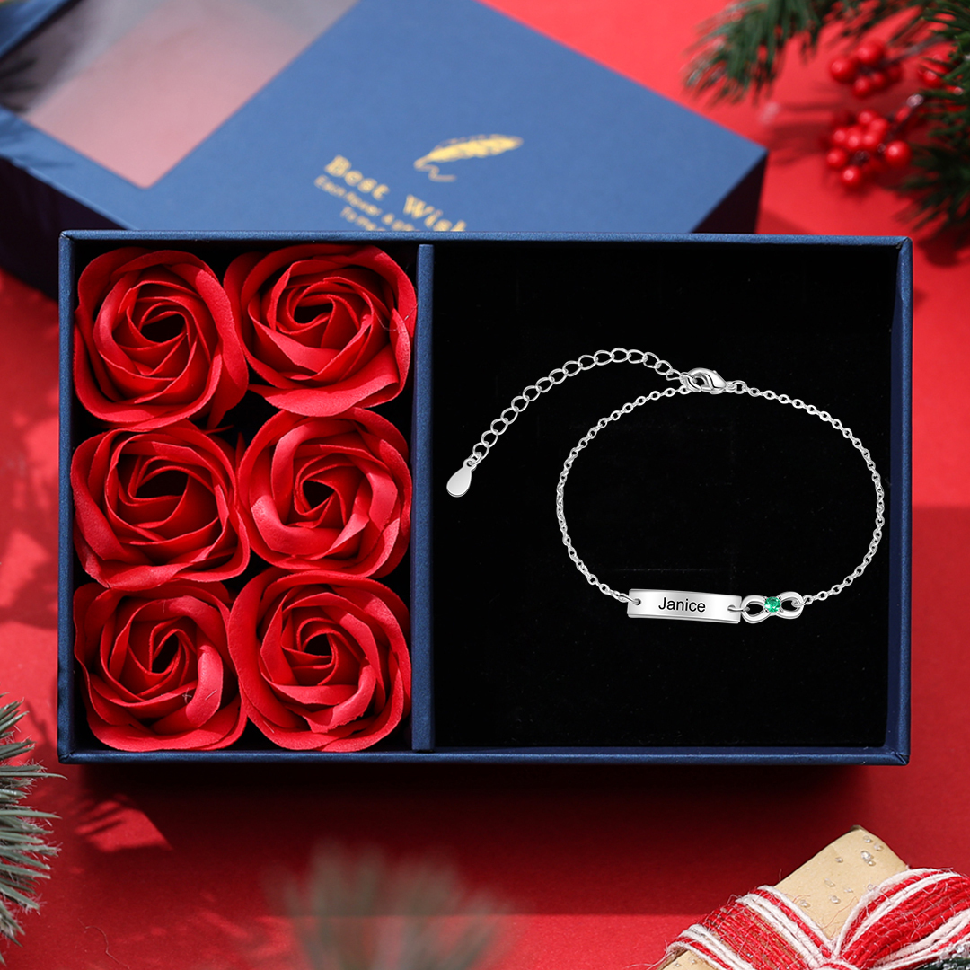 Personalised Infinity Bracelet With 1 Birthstone Engraved Names Bracelet Gift For Women-Jessemade AU