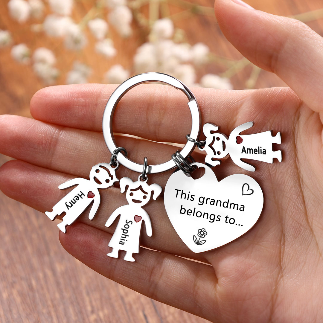 Personalised Keychain with Kid Charm Engraved 1 Name Family Keychain for Grandma-Jessemade AU