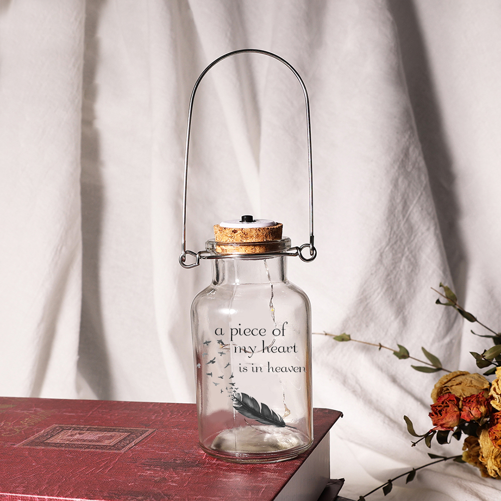 Memorial Jar Night Light Home Decor "A Piece of My Heart Is In Heaven"-Jessemade AU