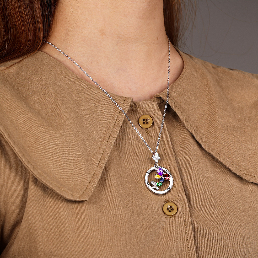 Personalised Butterfly Necklace With 3 Birthstones Custom Names Best Gift For Her-Jessemade AU