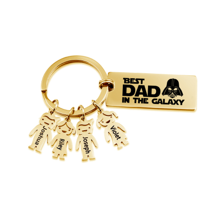 Personalised Best Dad in The Galaxy Keychain with 4 Kid Charms Father's Day Gift-Jessemade AU