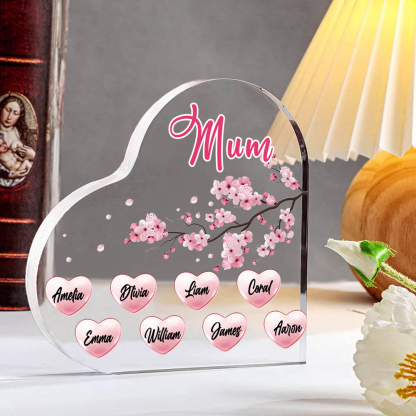 8 Names - Personalised Acrylic Heart Keepsake Custom Text Peach Blossom Ornaments Gifts for Grandma/Mother-Jessemade AU