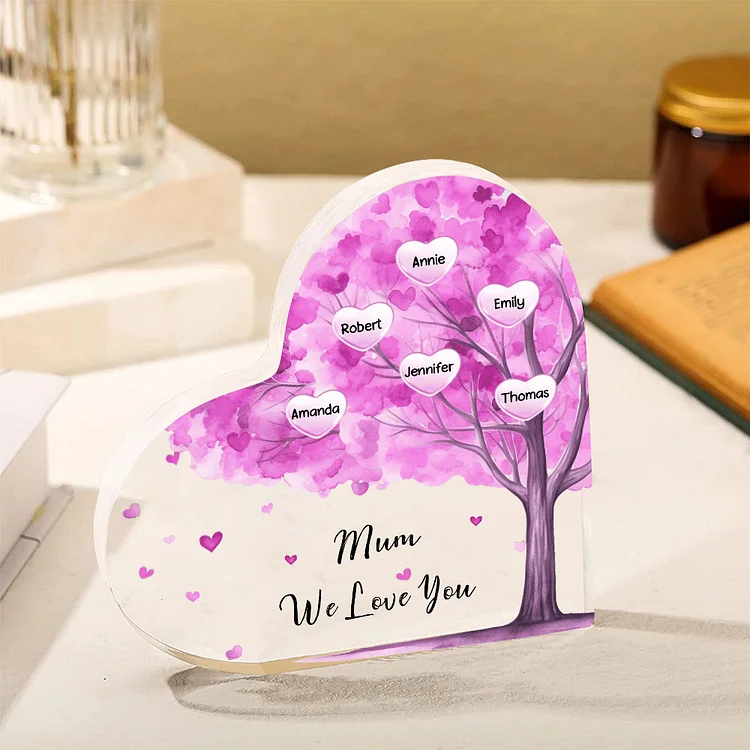 6 Names - Personalised Acrylic Heart Keepsake Custom Text Purple Tree Ornaments Gifts for Grandma/Mother-Jessemade AU