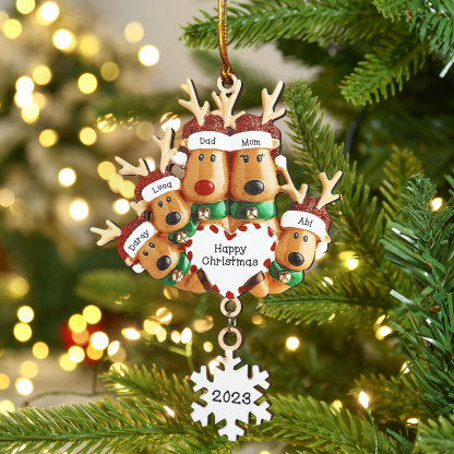 5 Names - Personalised Reindeer Christmas Ornament Customised Name & Text & Year Wooden Hanging Ornaments Christmas Gift for Family-Jessemade AU