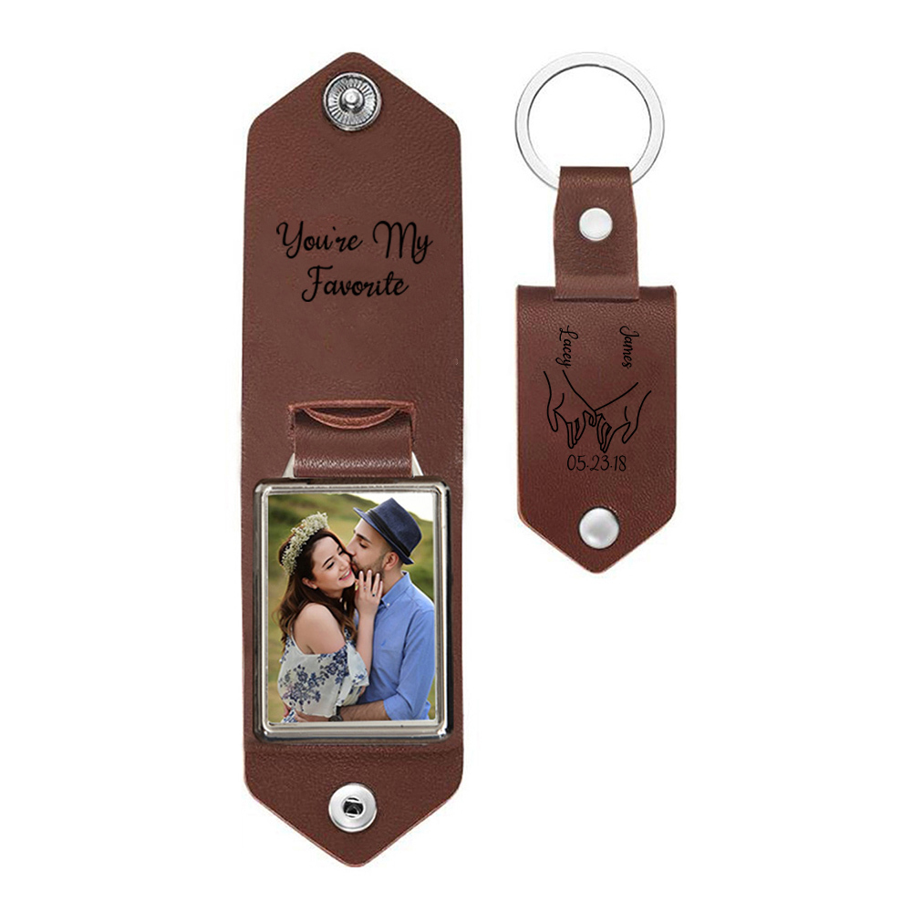 Pinky Swear Personalised Photo Keychain Customised Text & Date & 2 Names Leather Keyring Gifts for Couples/Friends-Jessemade AU