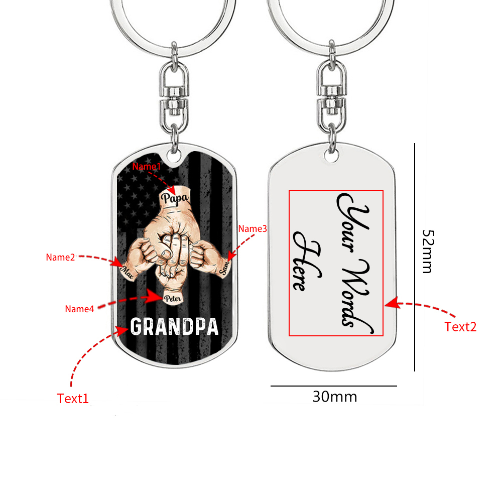 Personalised Fist Bump Keychain Engrave 4 Names For Father/Grandpa-Jessemade AU