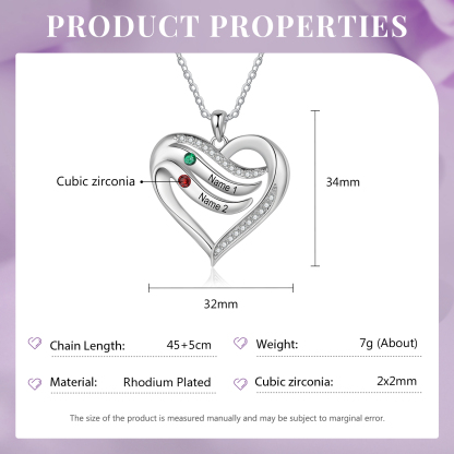 Personalised Intertwined Heart Pendant Necklace Custom 2 Birthstones & 2 Names Necklace Gifts for Her-Jessemade AU