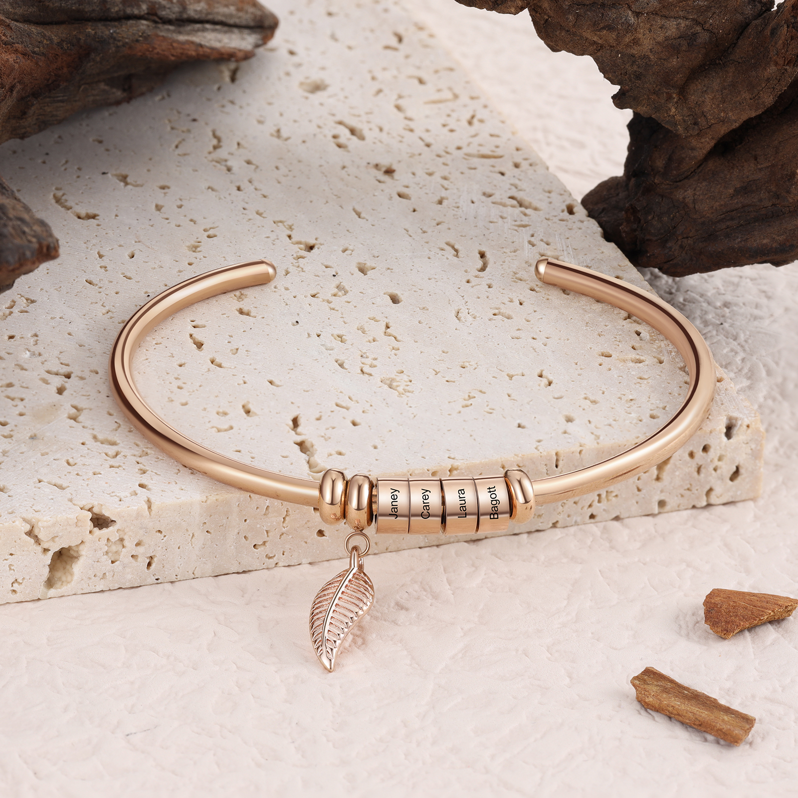 4 Beads Bracelet with a leaf-Jessemade AU