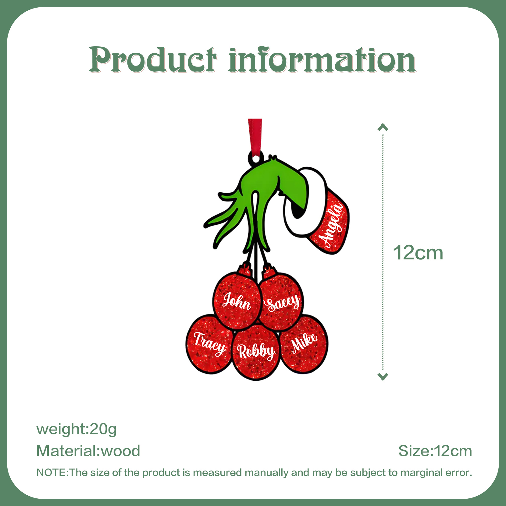 6 Names - Personalised Wooden Christmas Ornaments Customised Name Grinch Christmas Ornament Gifts for Family Friends-Jessemade AU