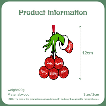 6 Names - Personalised Wooden Christmas Ornaments Customised Name Grinch Christmas Ornament Gifts for Family Friends-Jessemade AU