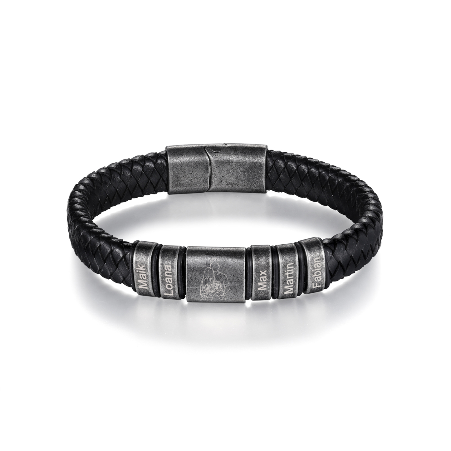 5 Names - Personalised Men's Leather Braided Bracelet Custom Name & Photo Bracelet Vintage Gift for Him-Jessemade AU