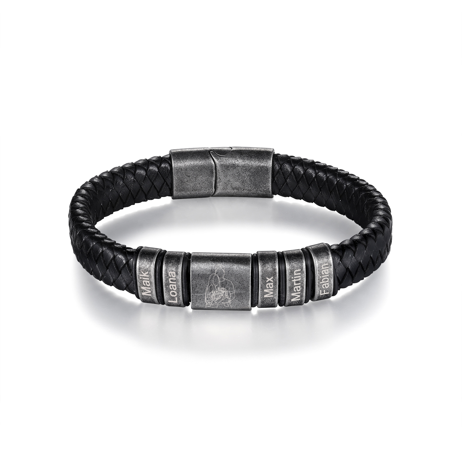 5 Names - Personalised Men's Leather Braided Bracelet Custom Name & Photo Bracelet Vintage Gift for Him-Jessemade AU