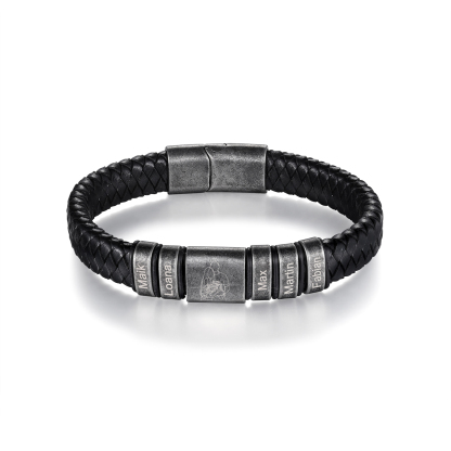 5 Names - Personalised Men's Leather Braided Bracelet Custom Name & Photo Bracelet Vintage Gift for Him-Jessemade AU