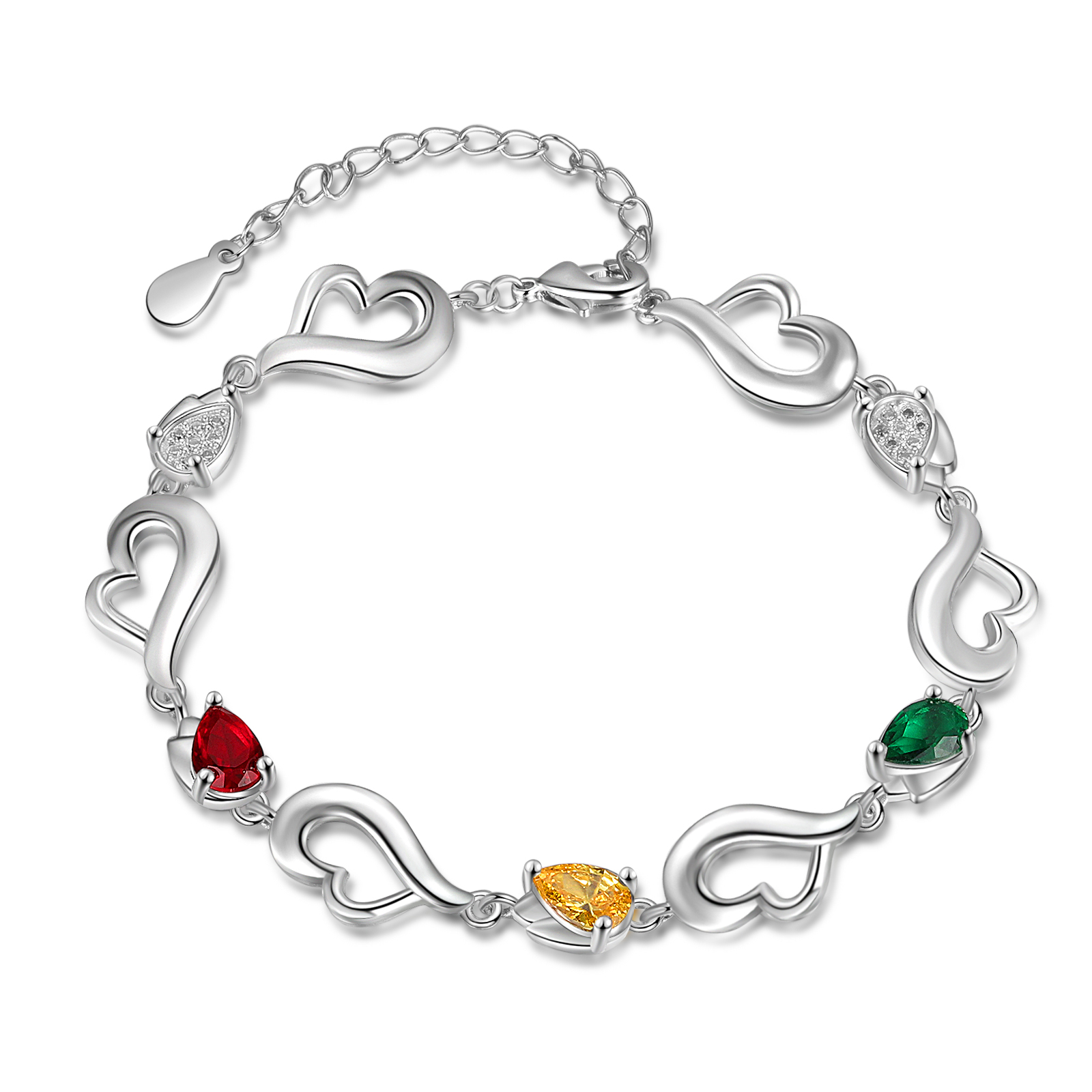 Personalised Heart Bracelet With 3 Birthstones Engraved Name Bracelet Gifts For Her-Jessemade AU