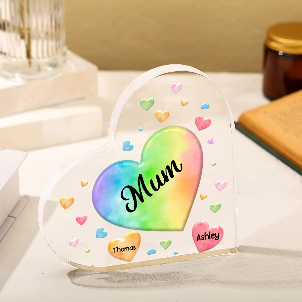 2 Names - Personalised Acrylic Heart Keepsake Custom Text Colourful Hearts Ornament Gift for Mother/Grandma-Jessemade AU